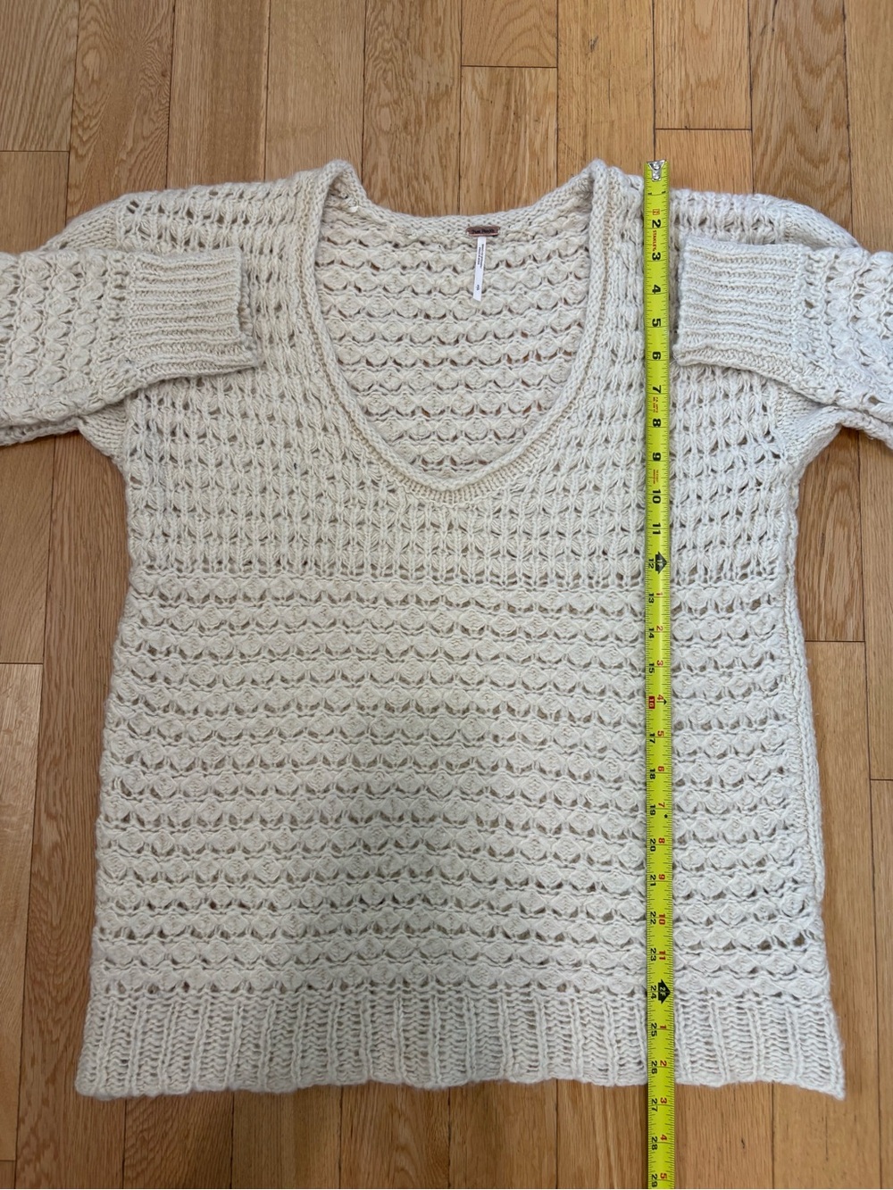 Free People Crashing Waves Ivory Wool Blend Sweater S Slouchy Coastal Boho - Picture 5 of 8